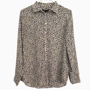 Banana Republic Womens XS Button-Up Shirt Blouse Beige Black White Animal Print